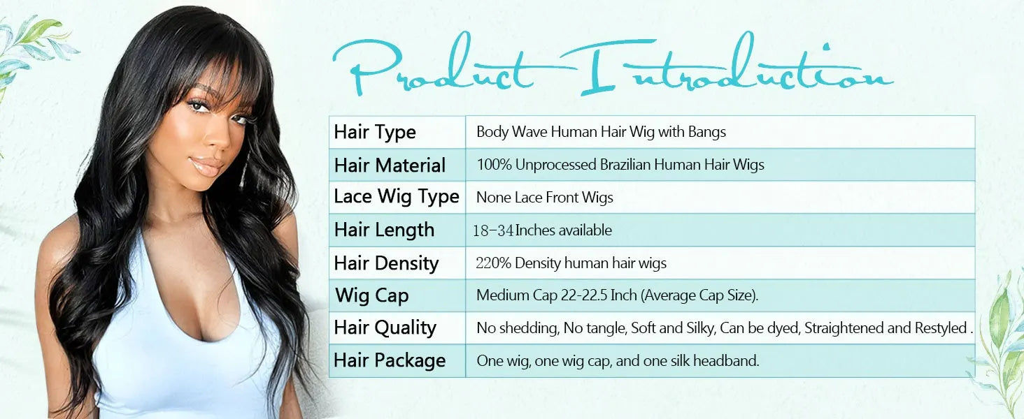 3X1 Glueless Wigs Human Hair with Bangs Body Wave Human Hair Wig with Bangs 3X1 Bleached Knots Lace Front Wig for Black Women Badiee Stylez