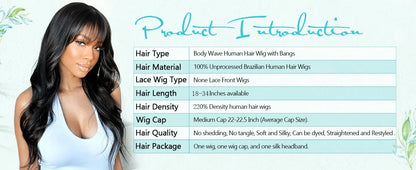 3X1 Glueless Wigs Human Hair with Bangs Body Wave Human Hair Wig with Bangs 3X1 Bleached Knots Lace Front Wig for Black Women Badiee Stylez