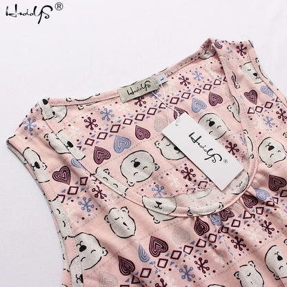 Hzioiys Summer Pajamas Sets Cotton Sleepwear Suit Women Casual Pajama Sets Cartoon Vest Shirt + Shorts Pajamas Suit Plus Size