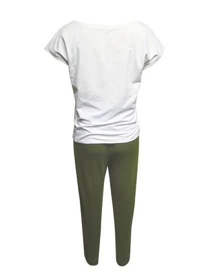 Casual Letter Print Short Sleeve T-Shirt and Long Pants Two-Piece Set Badiee Stylez