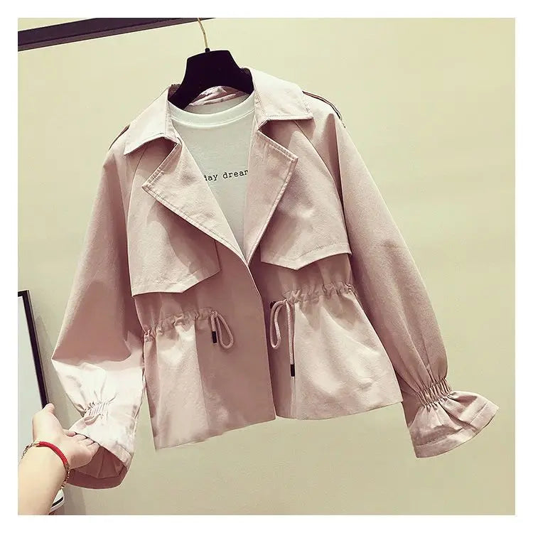 Women's Short Jacket 2025 Spring Autumn New Korean Fashion Loose Waist Slim Windbreaker Coat Solid Female Outwear Tops