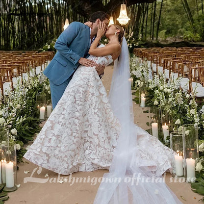 Lakshmigown Full Lace Strapless Wedding Dress Featuring Stunning Lace Appliques and Floral A-Line Bridal Dress Customized Badiee Stylez