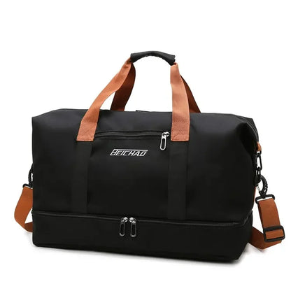 Unisex Large Capacity Travel Tote Bags Women Canvas Travel Handbag Men Sports Shoulder Bag Waterproof Travel Duffle Bag Foldable black