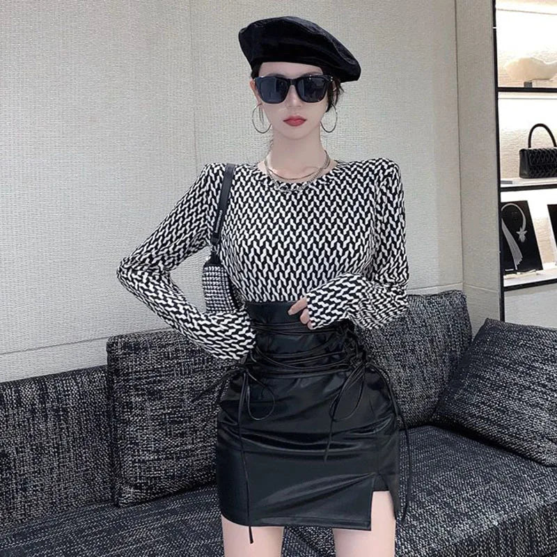 Black Leather Mini Skirts Women Gothic High Waist Slim Fit Lace Up Pencil Skirt Female Sexy Club Back Zipper Split Bag Hip Skirt