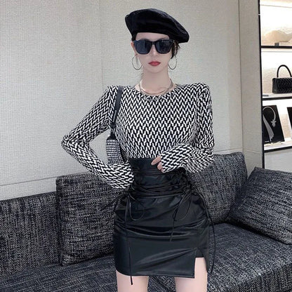 Black Leather Mini Skirts Women Gothic High Waist Slim Fit Lace Up Pencil Skirt Female Sexy Club Back Zipper Split Bag Hip Skirt