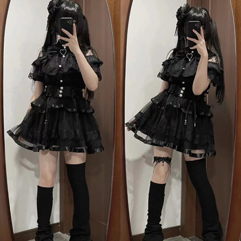 Japanese Kawaii Lolita Lace Patchwork Blouses Summer Women Harajuku Single Breasted Sweet Shirts Summer Girly JK Bow Tops Blusas Badiee Stylez