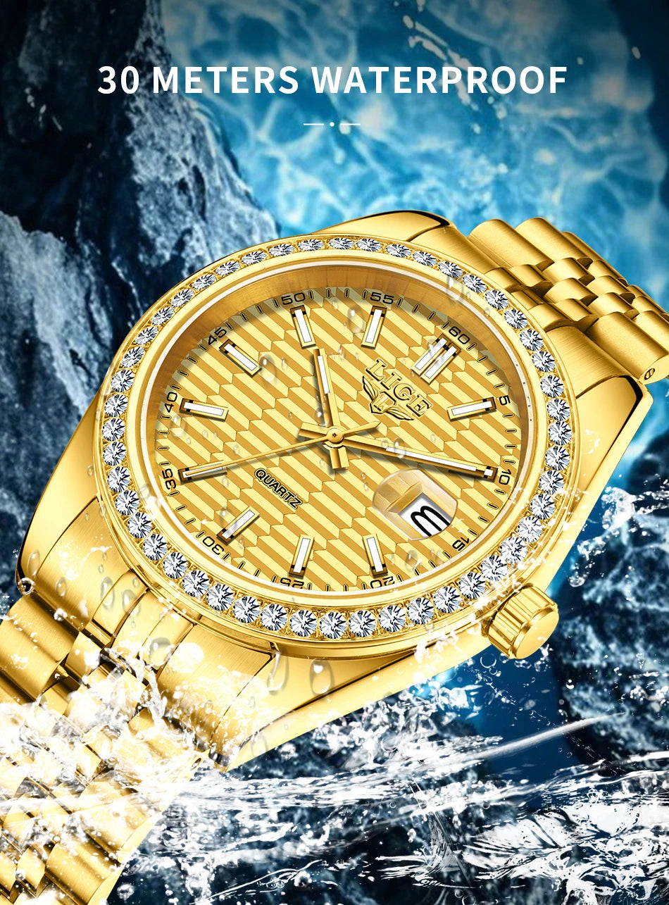 LIGE 2025 NEW Women's Watch Luxury Fashion quartz wristwatch ladies Stainless Steel Waterproof Calendar Watch for Women reloj