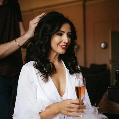 Bride Robe For Wedding Day With Feather Long Silk White Boudoir Kimono Boudoir Lingerie Satin Robes Bridal Lace Bridesmaid Gifts