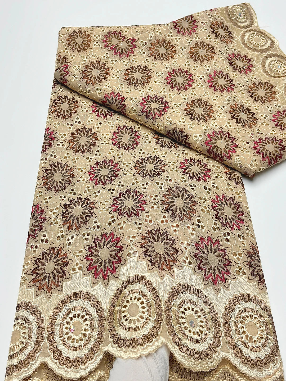 Original Austria Pure Cotton Lace Fabric 2024 High Quality Swiss Voile Embroidery Stones Lace Fabric For Women Celebration Dress A074 5码 5yard