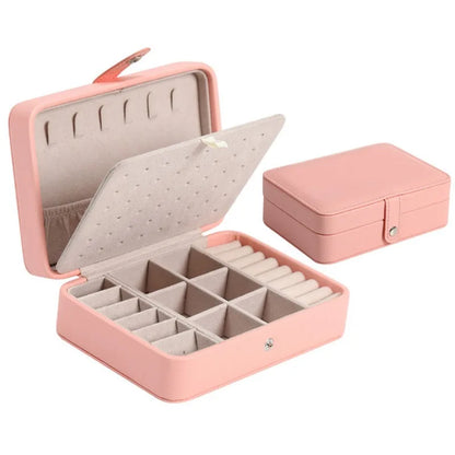 Fashion PU Leather Jewellery Storage Boxes Portable Travel Jewelry Box Necklace Earrings Ring Jewelry Organizer Display Case A-Pink