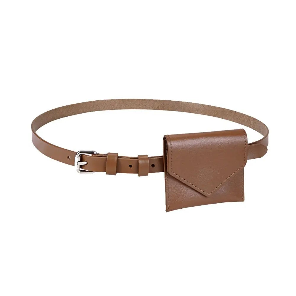 Fashion Korean Style Women Waist Bag Solid Color PU Belt Envelope Waist Bag Clutch Bag Card Pocket Small Card Bag Outdoor Brown