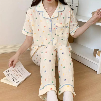 Summer Women's New Net Red Foam Pajamas Loungewear Teenage Students Pajamas Loungewear Short Sleeve Trousers Sweet Casual Set