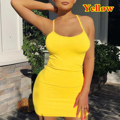 Summer Street Bodycon Dress Sexy Short Dress Nightclub Dress for Women Tight-Fitting Wrap Hip Over-The-Knee Sleeveless Dresses