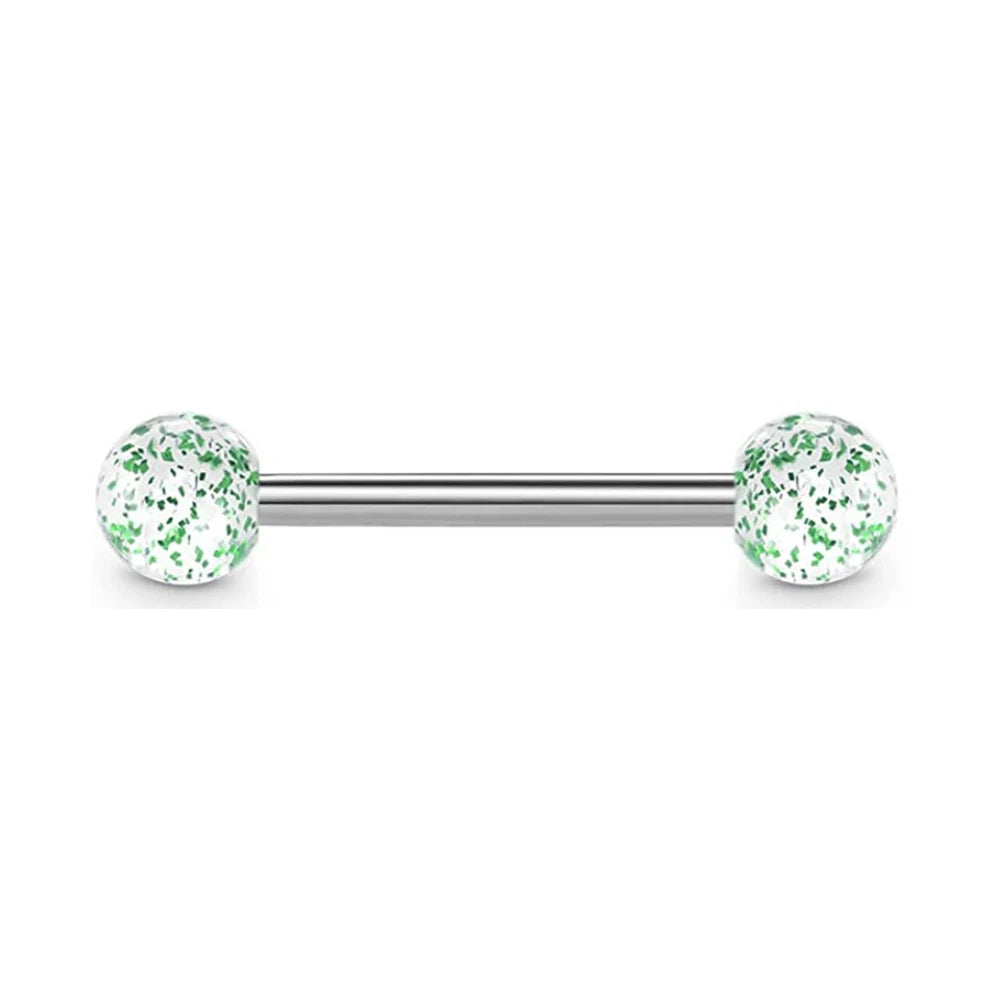 1PCS/4PCS Green Blue Acrylic Balls Tongue Barbell Splatter 316L Stainless Steel Bar Tongue Rings Piercing Badiee Stylez