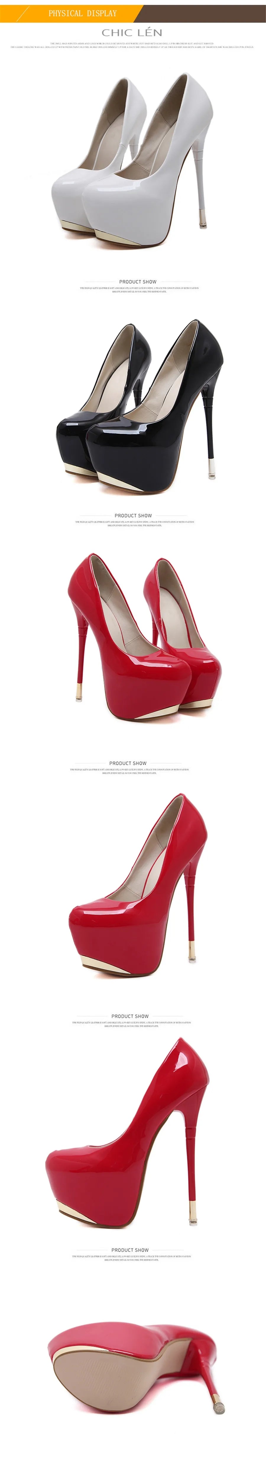 Super High Heels 16cm Red Wedding Women Shoes Black Metal Platform Sexy Patent Leather Round Toe Female Pumps Party 2025 Autumn