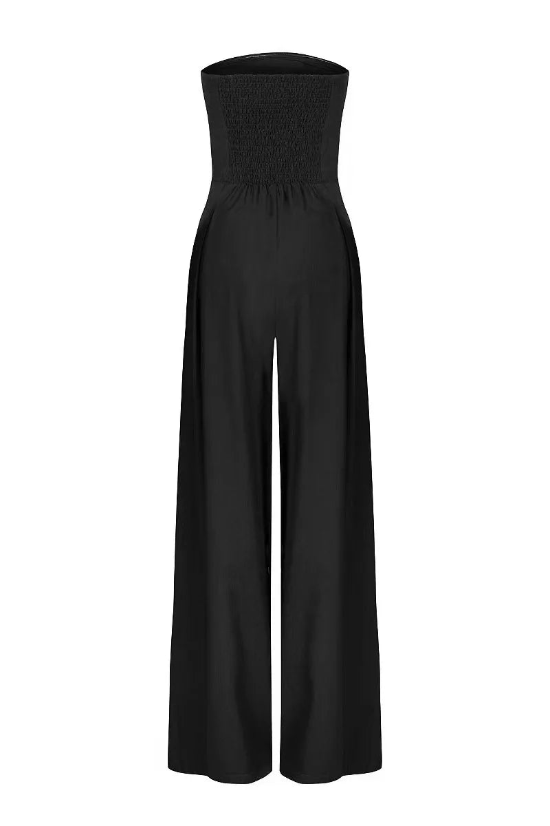 Summer Women's Jumpsuit Fashion Strapless Solid Color Sleeveless Loose Wide Legs Pants Casua Romper High Streetwear Female Cloth Badiee Stylez