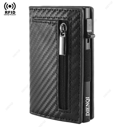 Luxury RFID Blocking Card Holder Men Wallets Money Bag Metal Credit Cardholder Aluminium Slim Thin Smart Minimalistic Wallets Carbon Black