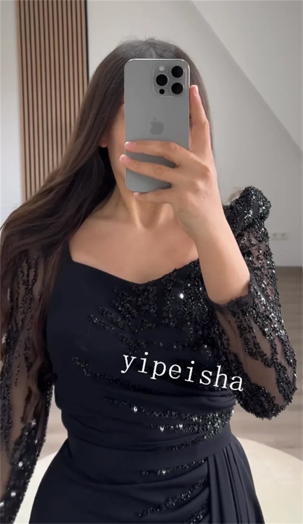 Customized High Quality Sparkle Exquisite Jersey Sequined Pleat Quinceanera Sheath V-neck Bespoke Occasion Gown Long Dresses Badiee Stylez