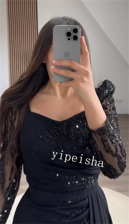 Customized High Quality Sparkle Exquisite Jersey Sequined Pleat Quinceanera Sheath V-neck Bespoke Occasion Gown Long Dresses Badiee Stylez