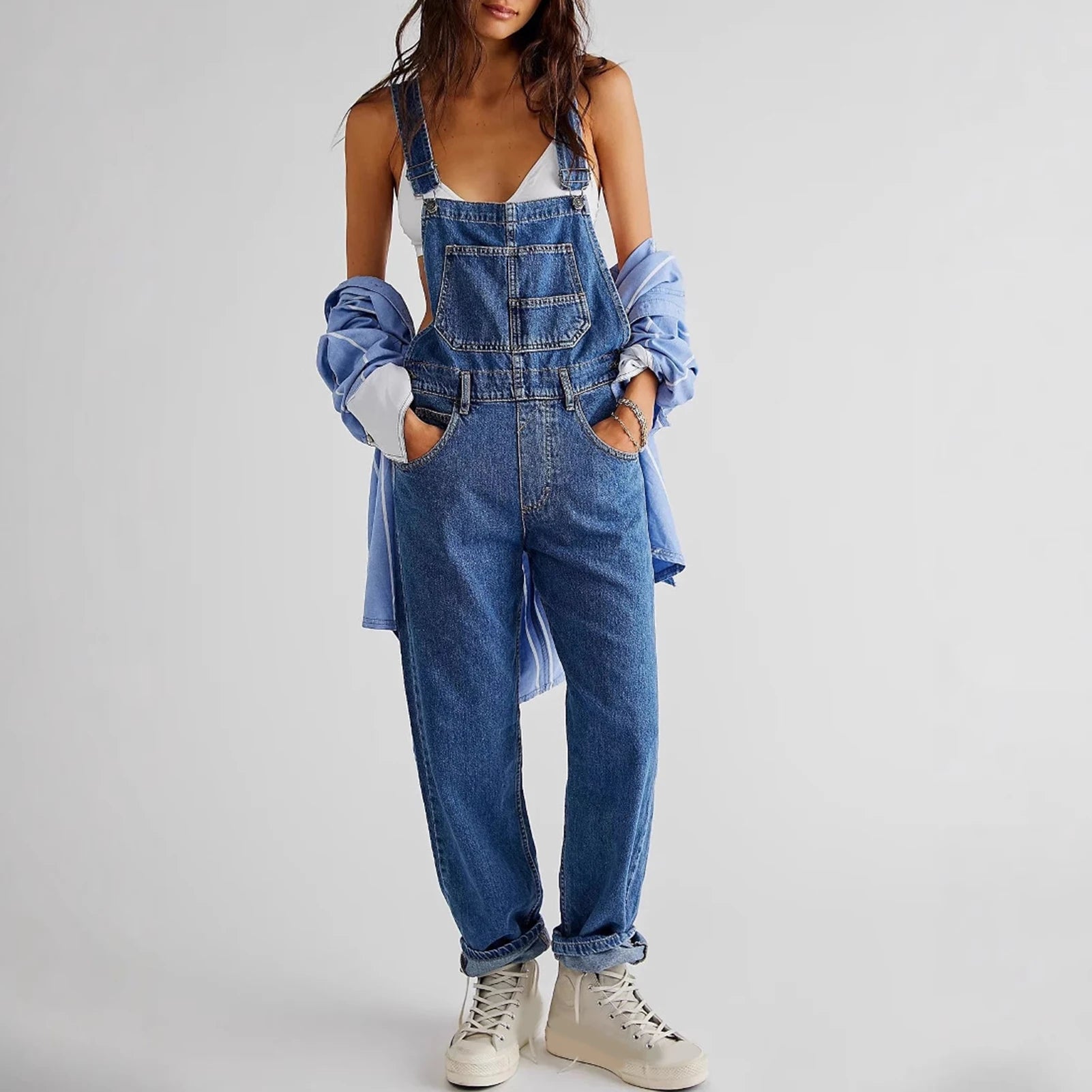 2023 Summer Black Jumpsuit Women Loose Dungarees Overalls Wide Leg Women Long Jumpsuit Ladies Overalls For Women
