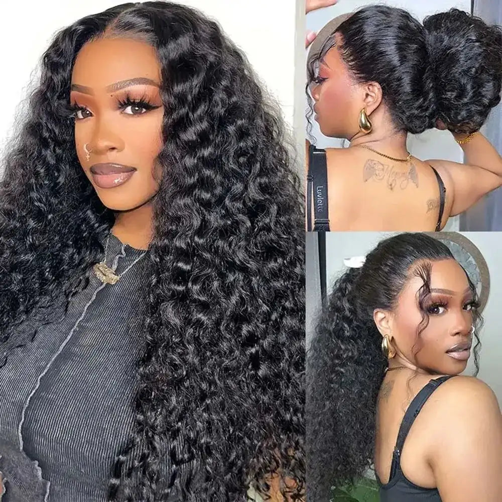 250 Density Invisi Strap 360 Full Hd Curly Glueless Wig Human Hair PrePlucked 30 Inch Lace Front Wig Deep Curly Wave Frontal Wig