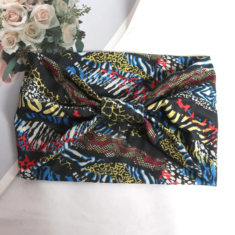 Women Wide -Side Pilates Elastic Hair Bands Yoga Leopard Print Headband Running Cycling Turban Makeup Hair Hoop Makeup Headwrap C