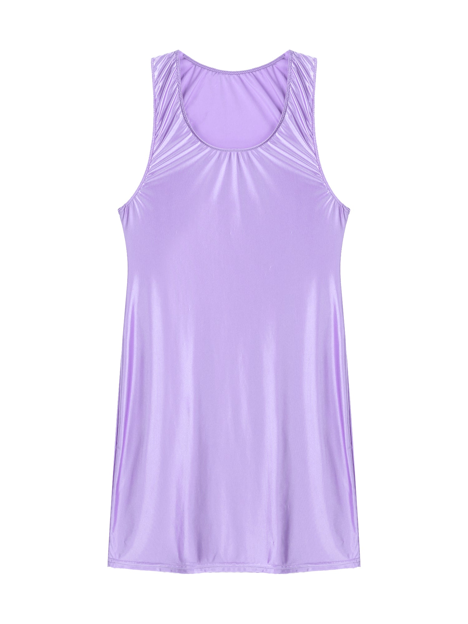 Women's Oil Glossy Stretch Tank Mini Dress Solid Color Sleeveless Tights Bodycon Short Dress Stretch U Neck Party Sundress