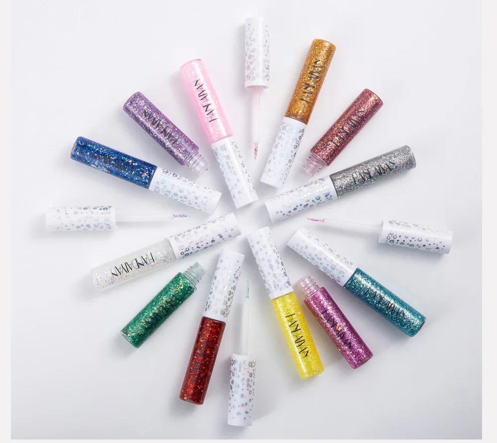 12 Colors Shiny Eye Liners Cosmetics For Women Pigment Silver Rose Gold Color Glitter Liquid Eyeliner Metallic Colorful Makeup