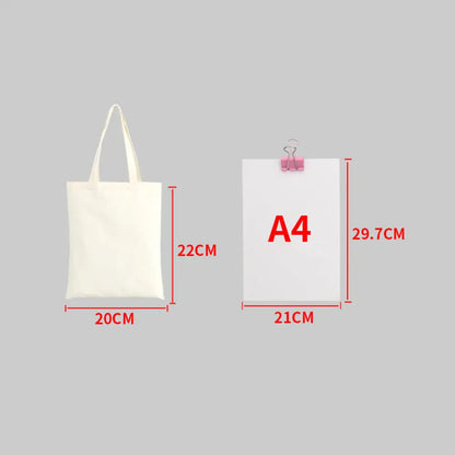 ISKYBOB Large Capacity Canvas Shoulder Bag Handbag Folding Eco Cotton Tote Bags Reusable DIY Painted Shopping Bag Grocery Bag A-Beige-20x22cm
