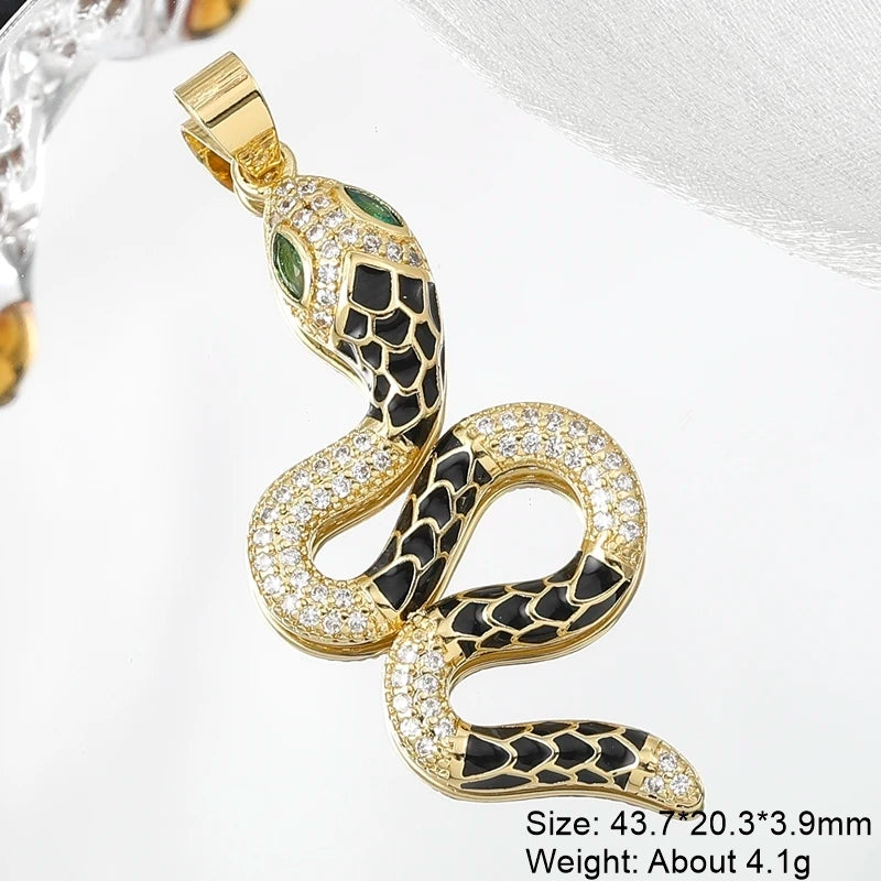 Juya Handmade Luxury Rainbow Zirconia 18K Gold Plated Decoration Snake Charms For DIY Fashion Talisman Jewelry Making Supplies Gold 5 CHINA