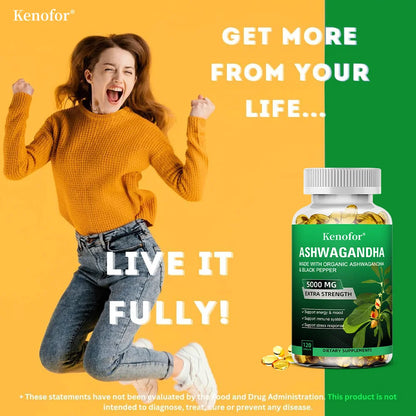 Ashwagandha Capsules - Boost Energy, Improve Mood, Relax The Body and Mind, Improve Sleep Quality, and Enhance Physical Strength