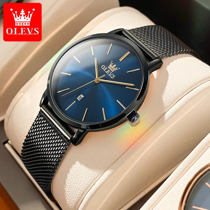 OLEVS Watch For Women Japan Quartz Movement 6.5mm Case Thickness Waterproof Ladies Hand Clock Calendar Fashion Dress Wrist Watch GD Black Blue CHINA