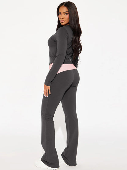 Dulzura Women’S Sexy Casual 2 Piece Pants Set Long Sleeve Letter Print Bodycon Crop Top And Flare Pants Matching Set Streetwear