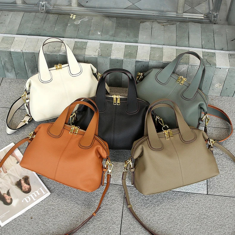 Toptrends Cowhide Genuine Leather Handbags For Women 2025 Luxury Designer Satchel Boston Office Ladies Shoulder Crossbody Bags