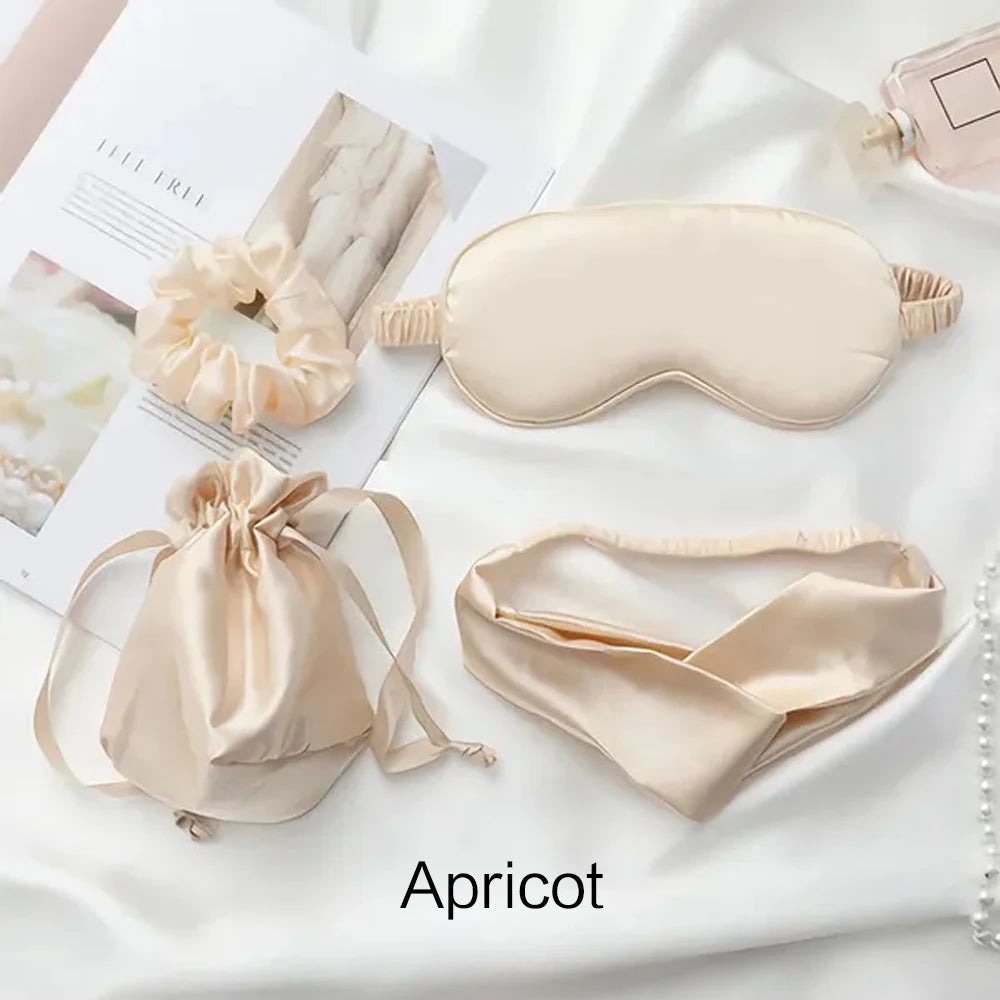 4 PCS Silk Sleeping Eye Mask Set Headband Headband Set Sleep Aid Eye Mask Rest Unisex Eye Mask Set Badiee Stylez