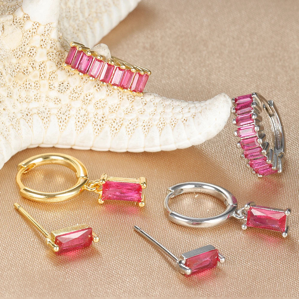 3PCS Stainless Steel Square Earrings Sets for Women Vintage Zircon Pendant Geometry Round Circle Hoop Earrings Piercing Jewelry