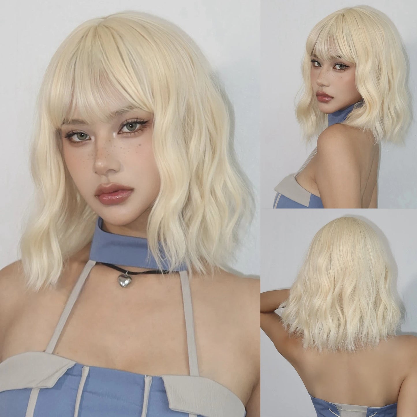 Allbell Magique Short Wavy Wig Bob Curly Wig With Bangs Dirty Orange Lolita Wigs Natural Synthetic Wig For Woman Heat Resistant WL1158-4 CHINA