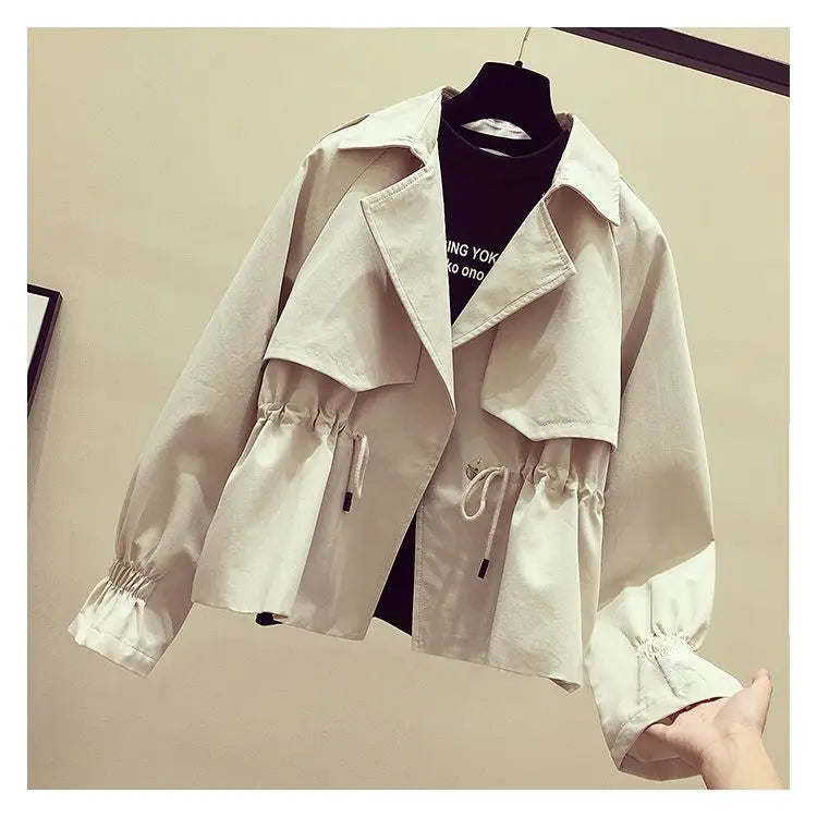 Women's Short Jacket 2025 Spring Autumn New Korean Fashion Loose Waist Slim Windbreaker Coat Solid Female Outwear Tops