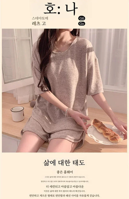 Hot with Chest Pad Pajamas Women 2025 New Summer Pure Cotton Short sleeve Shorts Set Spring and Autumn Loose Homewear