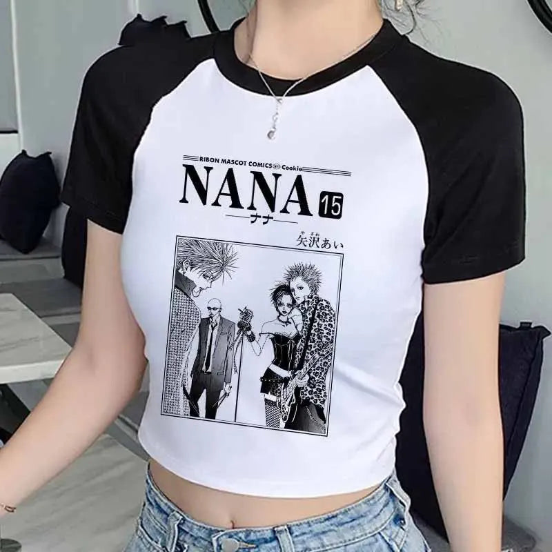Nana Japanese Short Sleeves Anime Summer Crop Top T Shirt Casual Harajuku T Shirt Top Women Heart Graphic Tees Anime T-shirt