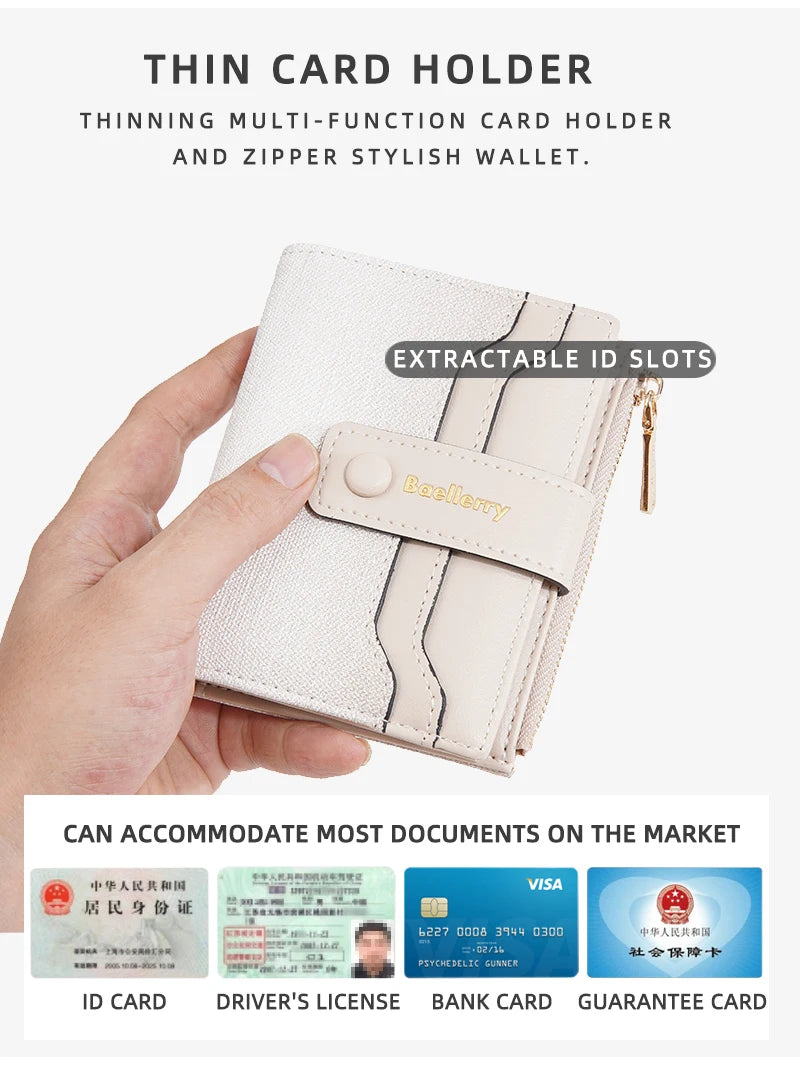 Baellerry High Quality Women Wallets New Simple Short Card Holde Brand Female Purse Photo Holder Coin Pocket Zipper Women Wallet