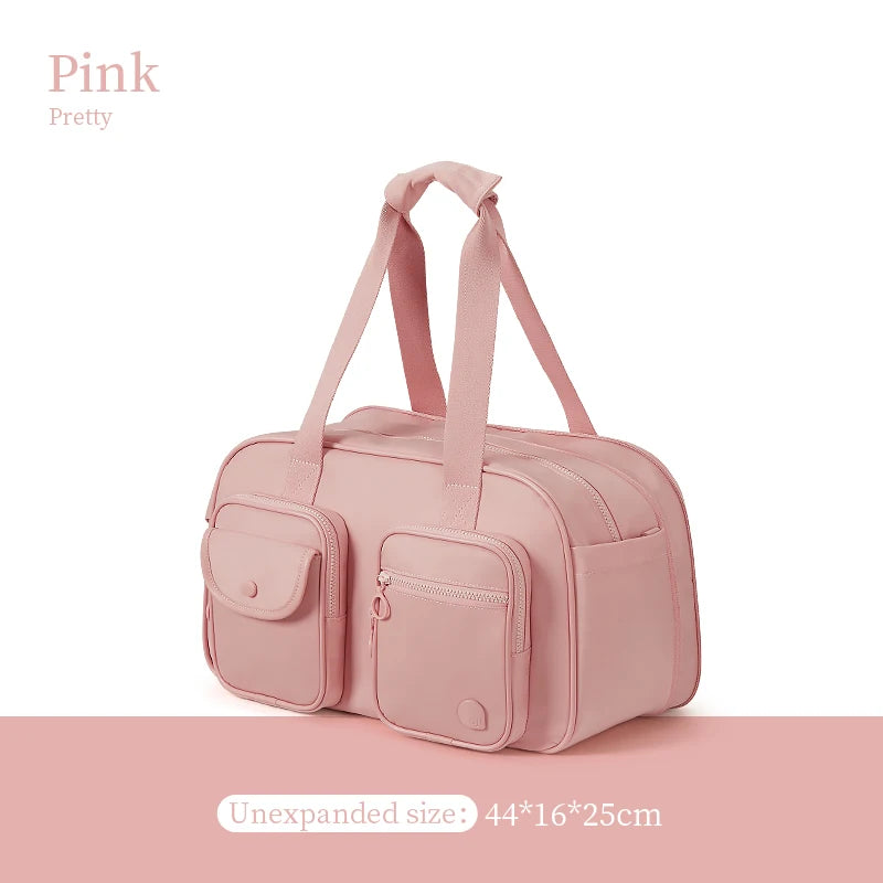 AJI Women Travel Bag Nylon Handheld Travel Bag Carry On Luggage Bag Large Capacity Weekender Gym Sport Holdall Overnight Bag Pink