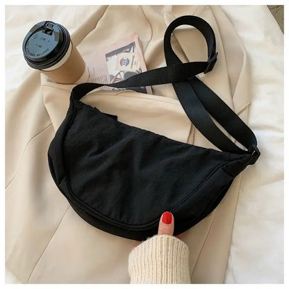 Women Crossbody Bag Casual Nylon Half Moon Shoulder Bags Large Capacity Lightweight Travel Women's Bag