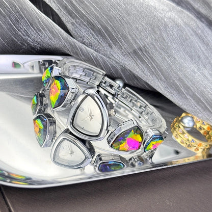 Women's irregular shape large sparkling special-shaped rhinestone simple sun pattern dial Fashion trend avant-garde quarts watch