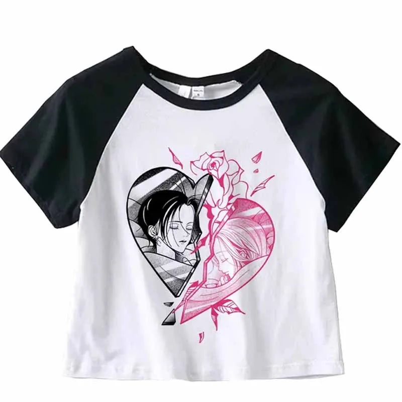 Nana Japanese Short Sleeves Anime Summer Crop Top T Shirt Casual Harajuku T Shirt Top Women Heart Graphic Tees Anime T-shirt