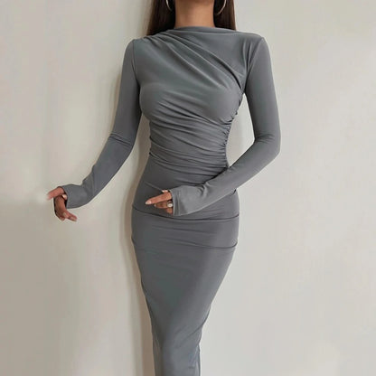 Sexy Bodycon Long Sleeve Midi Dress Women 2024 Autumn Slim Solid Party Package Hip Elegant Dresses For Women Robe Femme