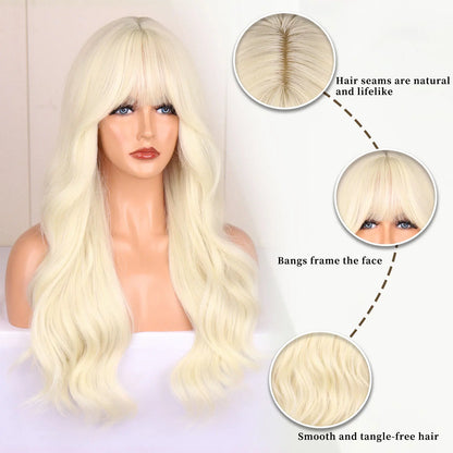 Light golden synthetic wig with big waves for Halloween party, cosplay wig, everyday wig, high-temperature hair silk wig set Badiee Stylez