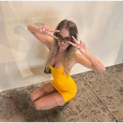 Pink Pleated Knitted Bandage Dress Women Sexy U Neck Sleveeless Slim Vestidos 2025 Summer Party Birthday Lady Mini Dresses Chic