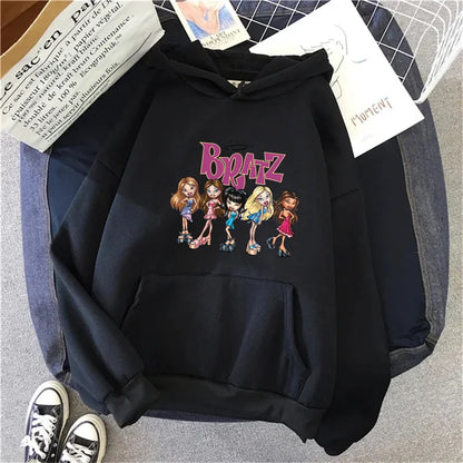 Bratz Letter Printed Plus Size Woman Hooded Sweatshirt Women Hoodie Hip Hop Long Sleeve Streetwear Unisex Male Clothes Tops navy 1599