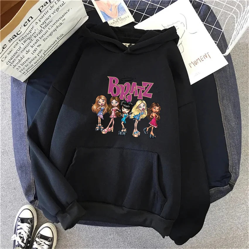 Bratz Letter Printed Plus Size Woman Hooded Sweatshirt Women Hoodie Hip Hop Long Sleeve Streetwear Unisex Male Clothes Tops navy 1599